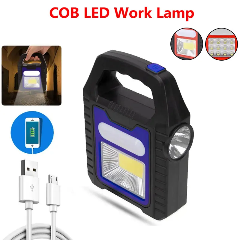 NEW Portable Solar Lantern COB LED Work Lamp Torch Power Bank Waterproof USB Rechargeable Outdoor Camping Emergency Spotlight