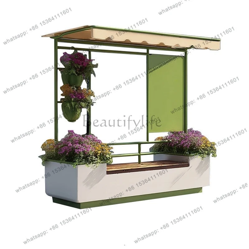 Outdoor flower box seat combination movable stainless steel square outer pendulum flower bed fence partition