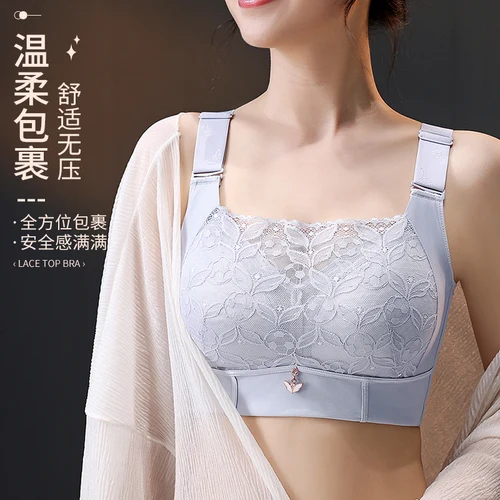 Imagen 2 del producto Sujetador de talla grande sin aros de cobertura completa para mujer, sujetador de encaje no acolchado, sujetadores de encaje para mujer, perspectiva, copa completa, sujetador de encaje sólido en V