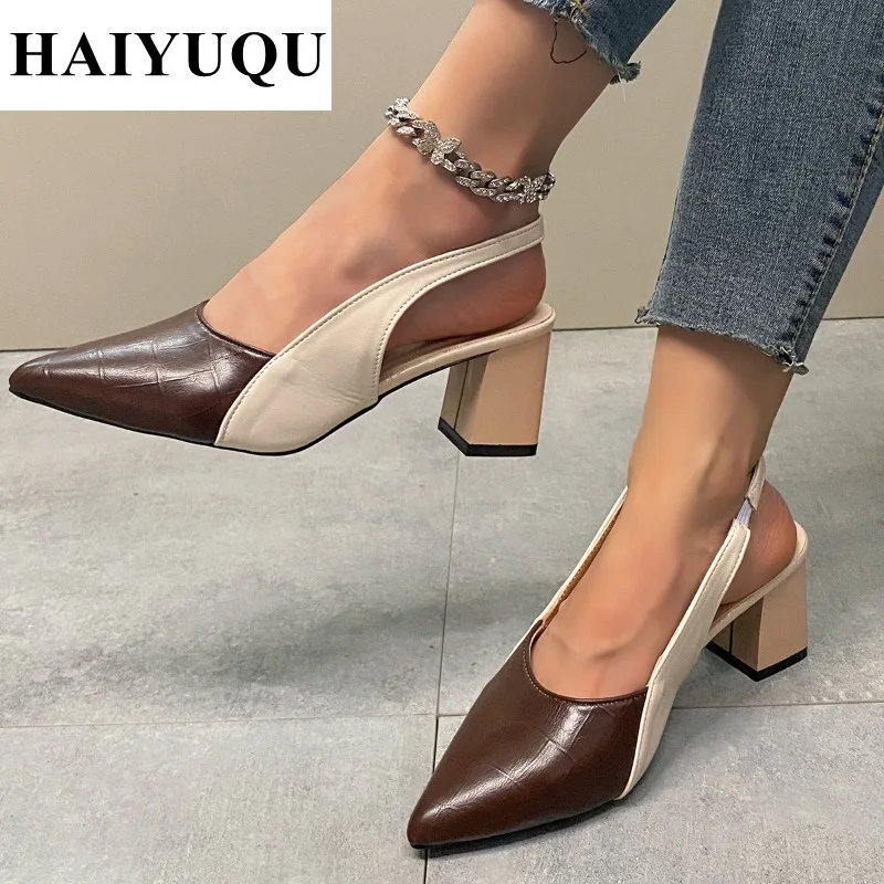 High Heels Sandals Pointed Toe Women Luxury Chunky Shoes Sexy Slingback 2025 Trend Summer Fashion New Slippers Dress Party Pumps