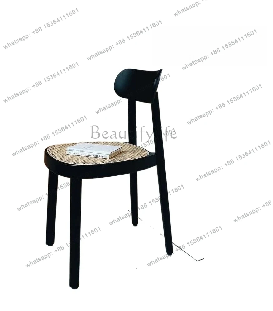 

2025Nordic medieval style solid wood dining chair simple modern rattan backrest casual single chair