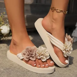 New Flip Flops Women Summer New  Platform Clip Toe Flower Slippers Ladies Casual Slip-On Flats Slides Beach Sandals Plus Size 43