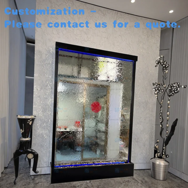 custom.Durable Indoor Outdoor Home Decorative Stainless Steel Glass Waterfall Feature Powder Coated Metal Wall Fountain Feng Shu