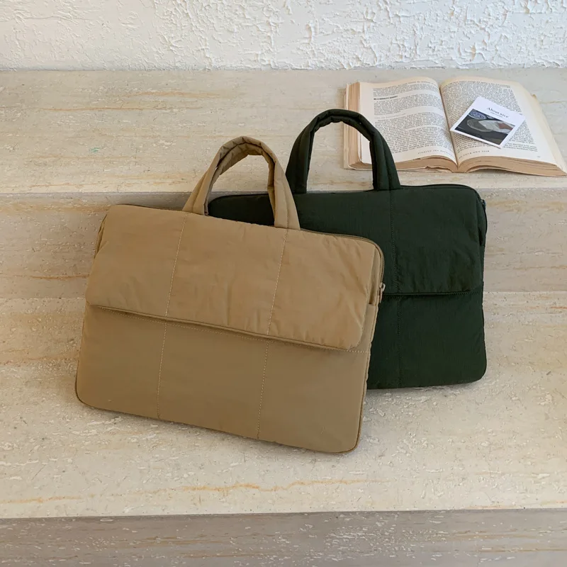 Simple Solid Color Laptop Handbags for Women Large Capacity Lightweight Ladies Briefcase Tote Portable Female Shoulder Bags