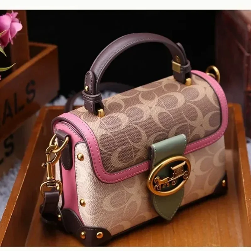 

New minimalist and fashionable small handbag, contrasting color women's bag, high-end carriage crossbody bag, portable box bag