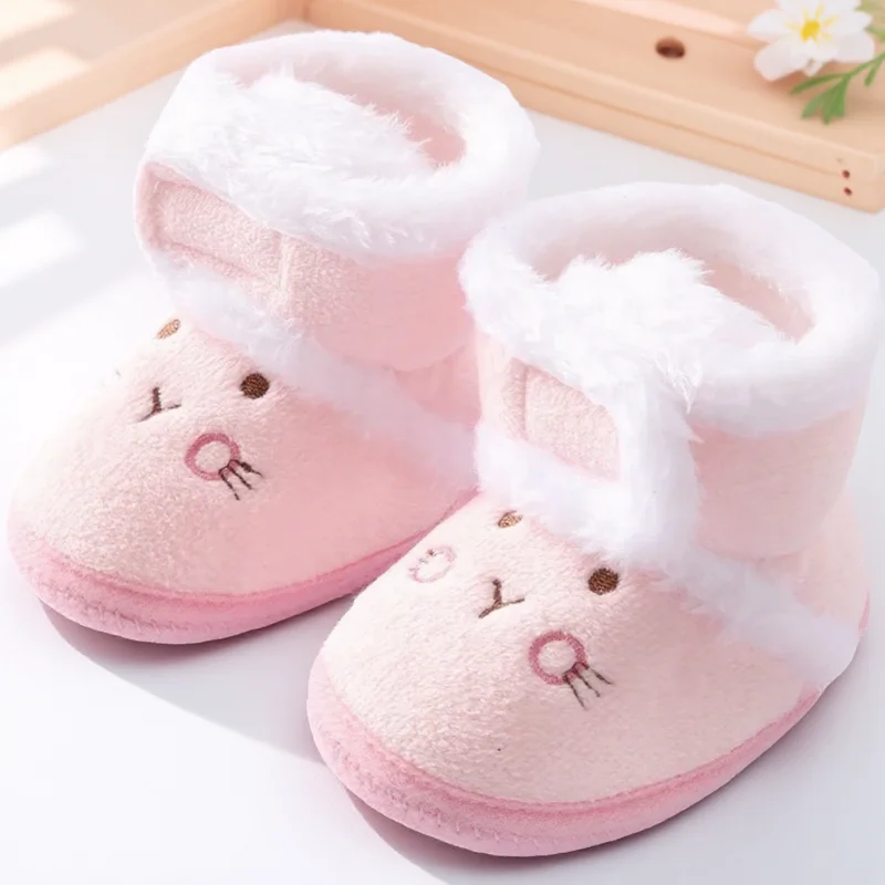 

Winter Warm Coral Fleece Boots for Newborns Anti-Slip Cartoon Cotton Crib Shoes for Babies 0-18 Months