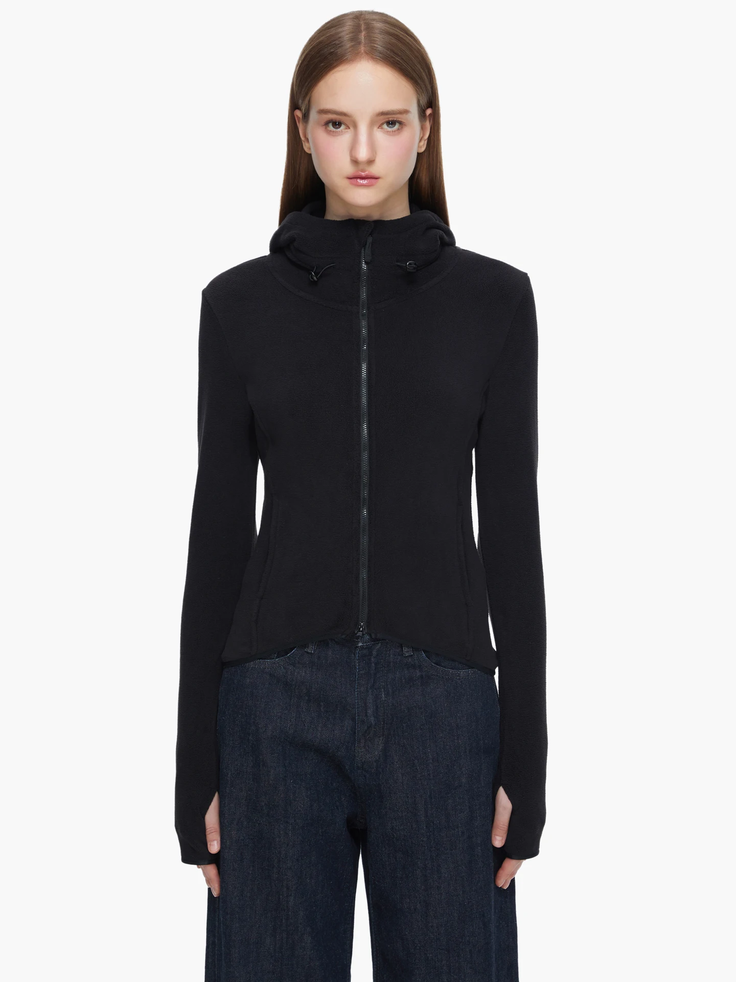 MYEAOMENT Women's Fleece Lined Slim Fit Hoodie Jacket Thickened Warm Cycling Coat Short Style Zipper Closure Long Sleeve Sporty