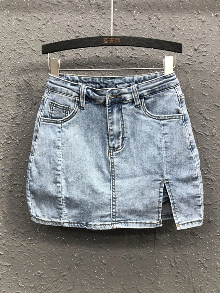 Korea  denim skirt 2022 spring and summer high waist and thin A-line split lining shorts bag hip skirt  clothes  tennis skirt