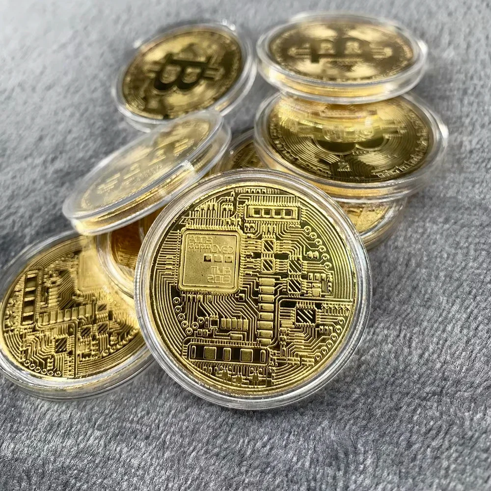 Collectible Art Collection Gift Gold Plated Bitcoin Coin Physical Commemorative Casascius Bit BTC Metal Antique Crafts Imitation