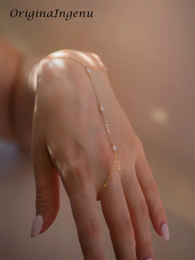 14k Gold Filled Pearl Hand Chain Bracelet Pearls Bracelet Hypoallergenic Jewelry Tarnish Resistant Jewelry for Women