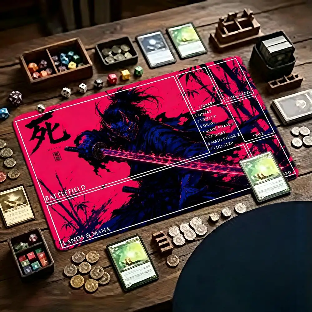 Dark Blade Oni Warrior Samurai TCG Playmat 35X60CM Tabletop Trading Mat Non-Slip Durable Stitched Edge Three Templates Available