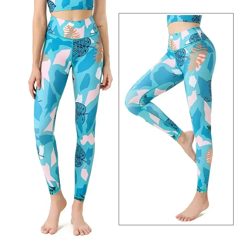 Pantaloni da yoga a vita alta con motivo floreale con stampa 3D per le donne Moda Outdoor Running Gym Fitness Leggings Pantaloni sportivi elastici da donna