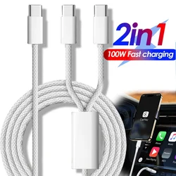 2 in 1 100W Fast Charging Cable USB Type C Charger Cord For iPhone 15 Pro Max Plus Samsung Xiaomi Carplay USB C Charging Wire