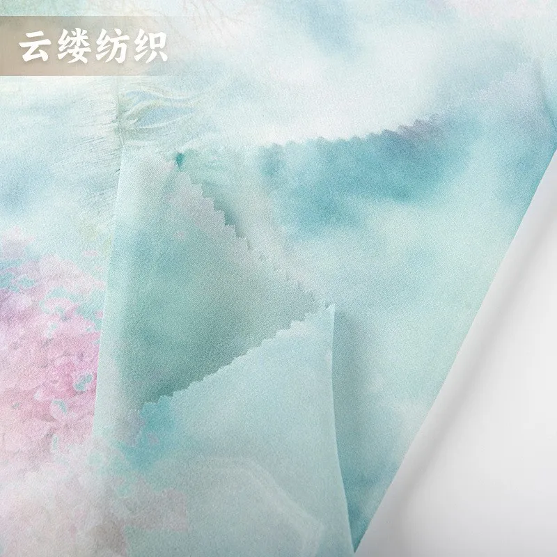 

Silk georgette soft matte smooth and breathable plant-printed Chinese-style women's dress