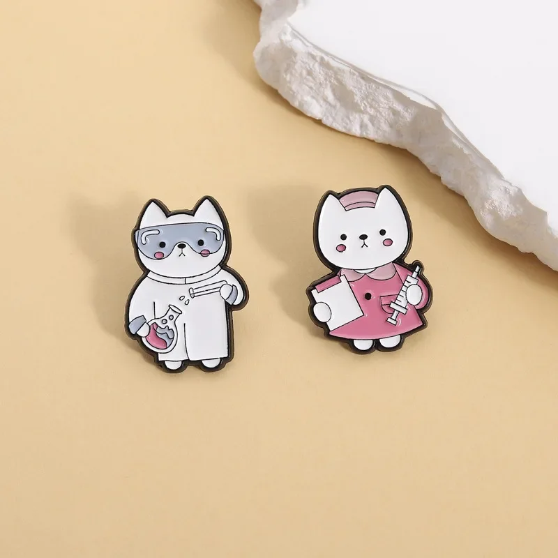 Enamel Pin Cute Cat Doctor Nurse Series Brooch Cartoon Scientist Experimenter Badge Creative Accessory Brooch Pins for Backpacks