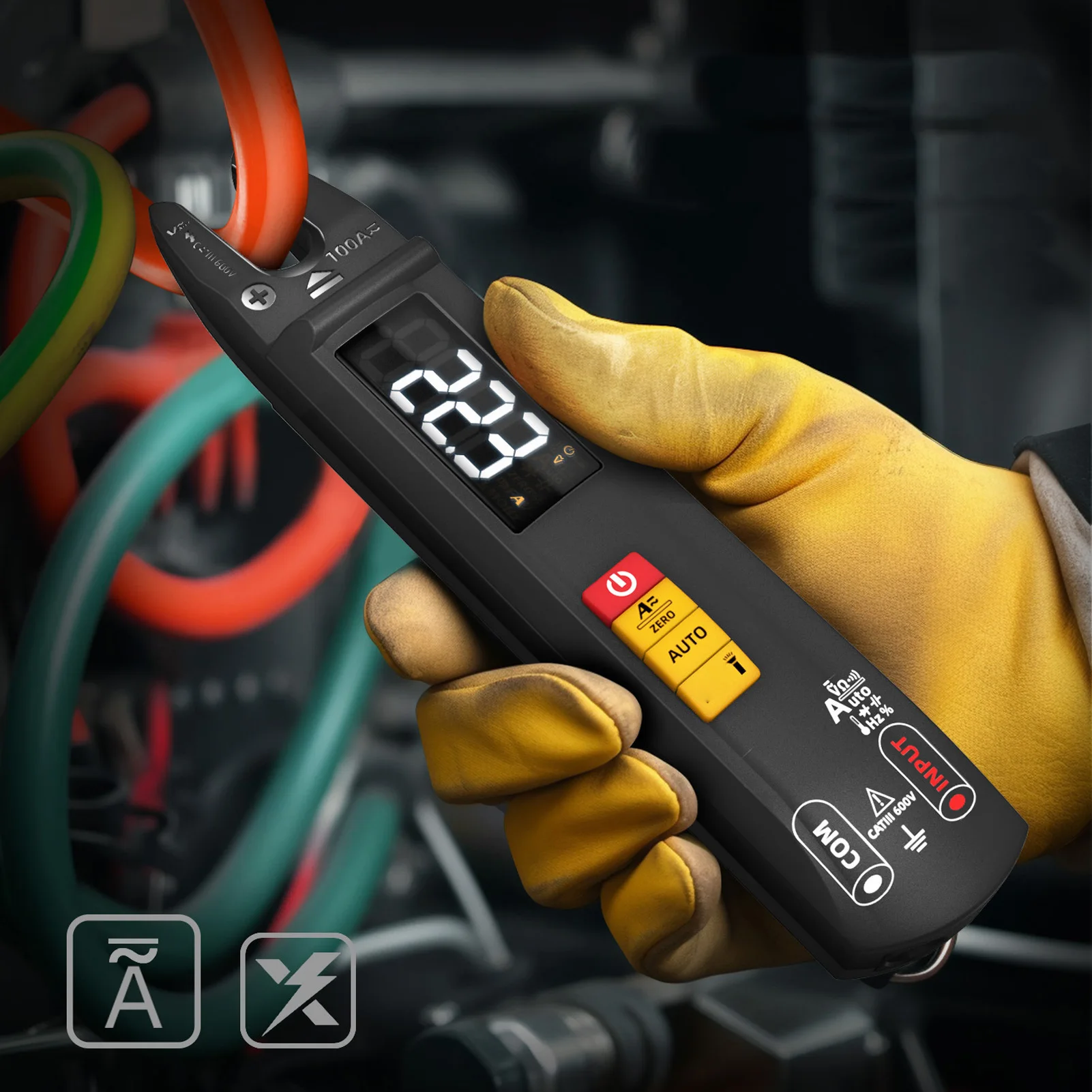 Misuratore di corrente CA Pinza amperometrica Multimetro digitale Misuratore di corrente di tensione con portata automatica ad alta precisione con torcia Amperometro 100A