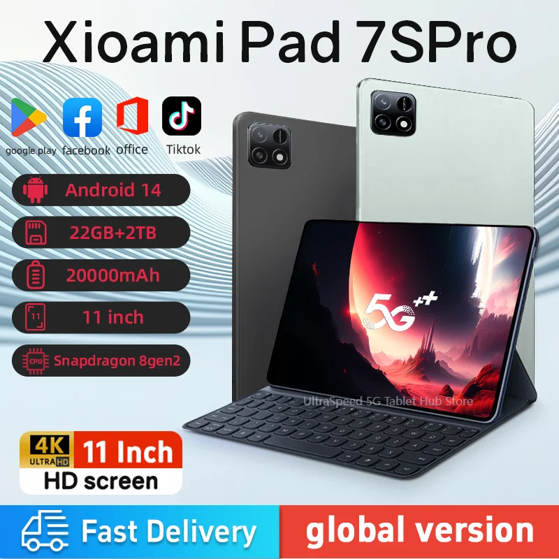 

2025 New7S Pro Tablet 4K Screen with Snapdragon 8gen2 Android 14 System Dual-Mode 5G and Wi-Fi 20000mAh 22GB RAM 2TB Storage