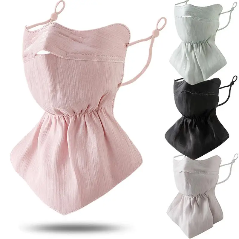 כיסוי פנים משי קר לנשים עם הגנה מפני קרני השמש, ייבוש מהיר ונושם, צעיף אוזן תלוי UPF50+ לפעילויות בחוץ