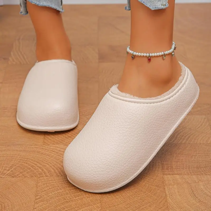 Women Waterproof Soft Sole House Slippers Winter Comfort Fleeced Lined EVA Slippers Light Weight Non Slip Slides Shoes Outdoor