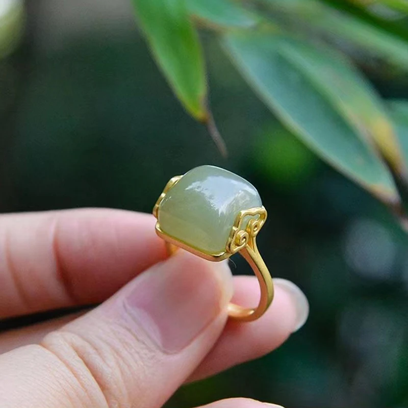 Vintage Ethnic Style Auspicious Clouds Imitation Jade Adjustable Rings Women Chinese Style Temperament Simple Elegant Ring Gift