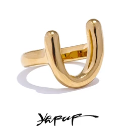 Yhpup 316L Stainless Steel Metal U-Shape Finger Ring for Women Waterproof Minimalist Texture Trendy Charm Jewelry Accessories
