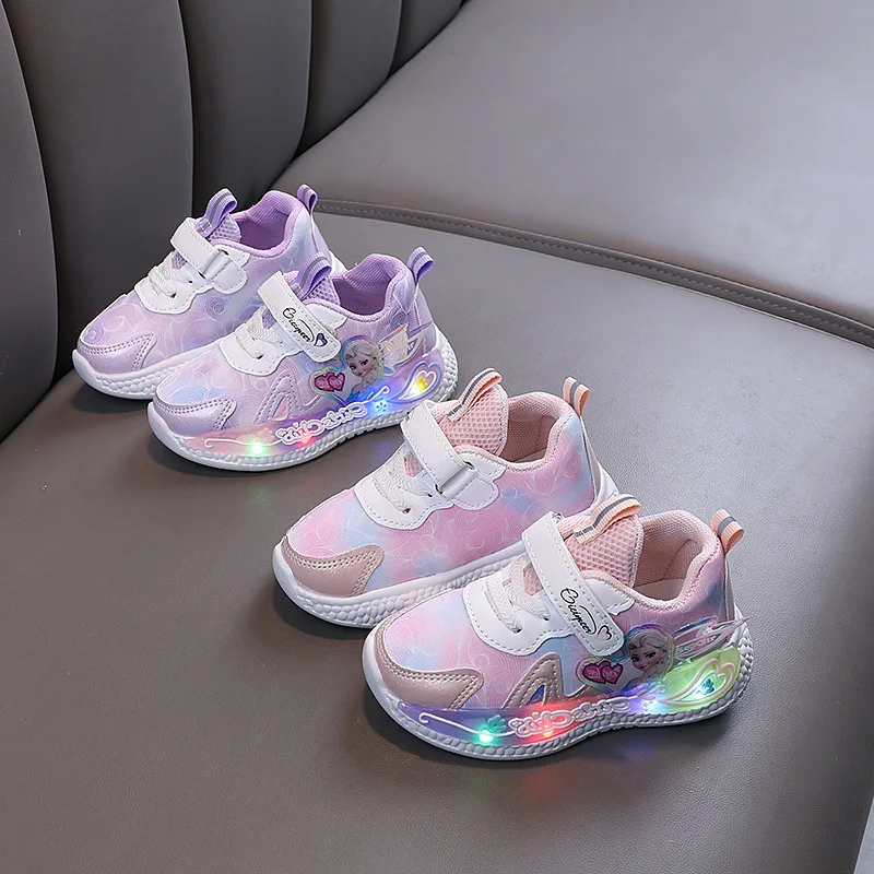 Frozen Princess New Children Shoes LED Colorful Lighted Kids Sneakers Classic Glowing Infant Girls Tennis Size 21-30