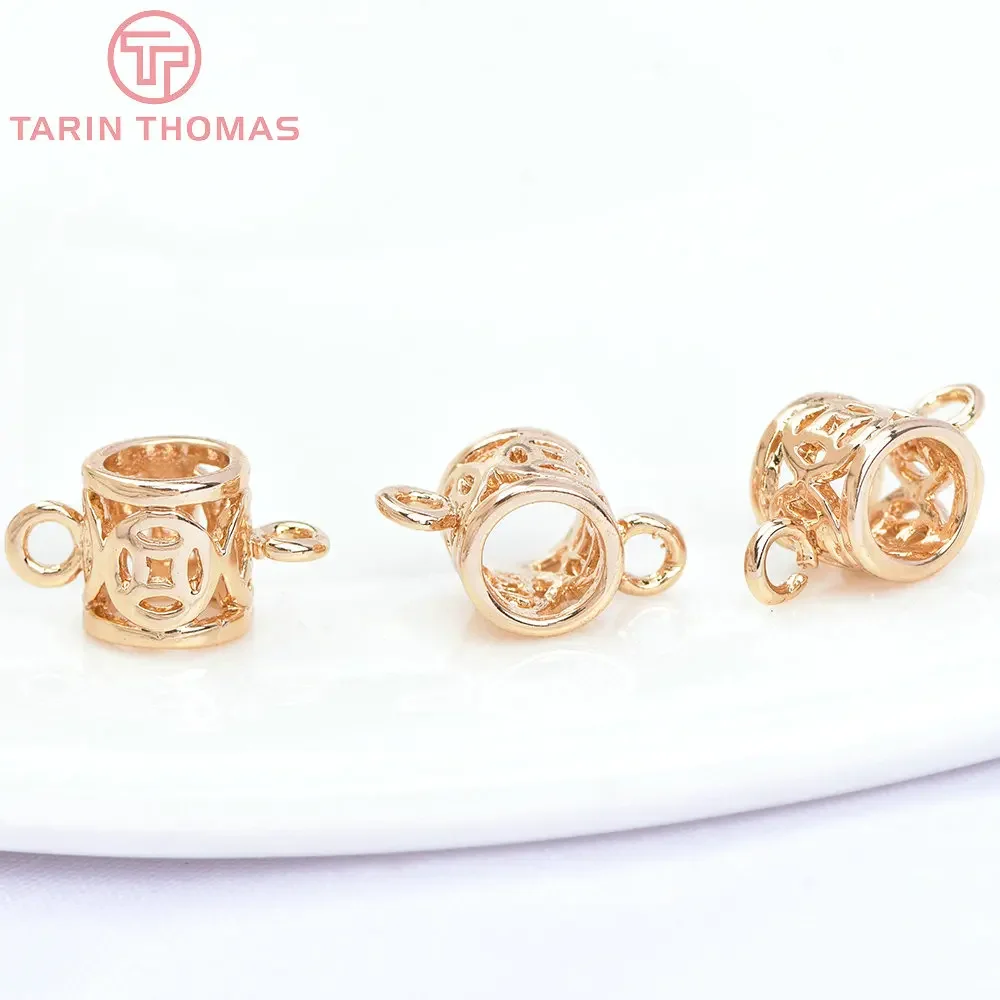 (2748)12PCS 5x6MM 24K Gold Color Plated Brass 2 holes Charms Connector Spacer Beads High Quality Jewelry Accessories