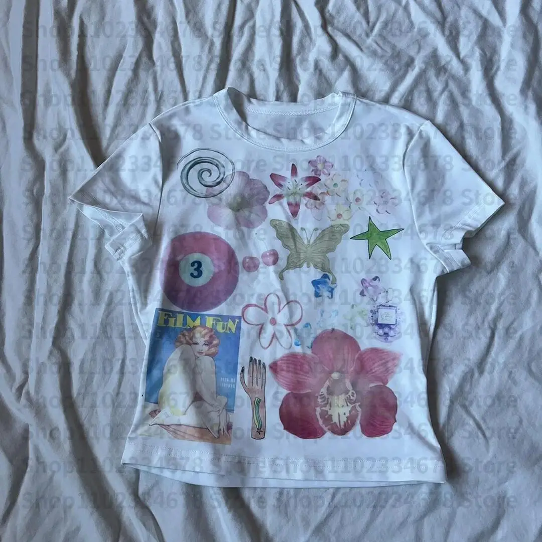 Vintage 2000s Top Gothic Baby Tee Streetwear Women Letter Punk Grunge  T-shirt Y2k Style Aesthetic Cute Emo Girls Slim Crop Tops