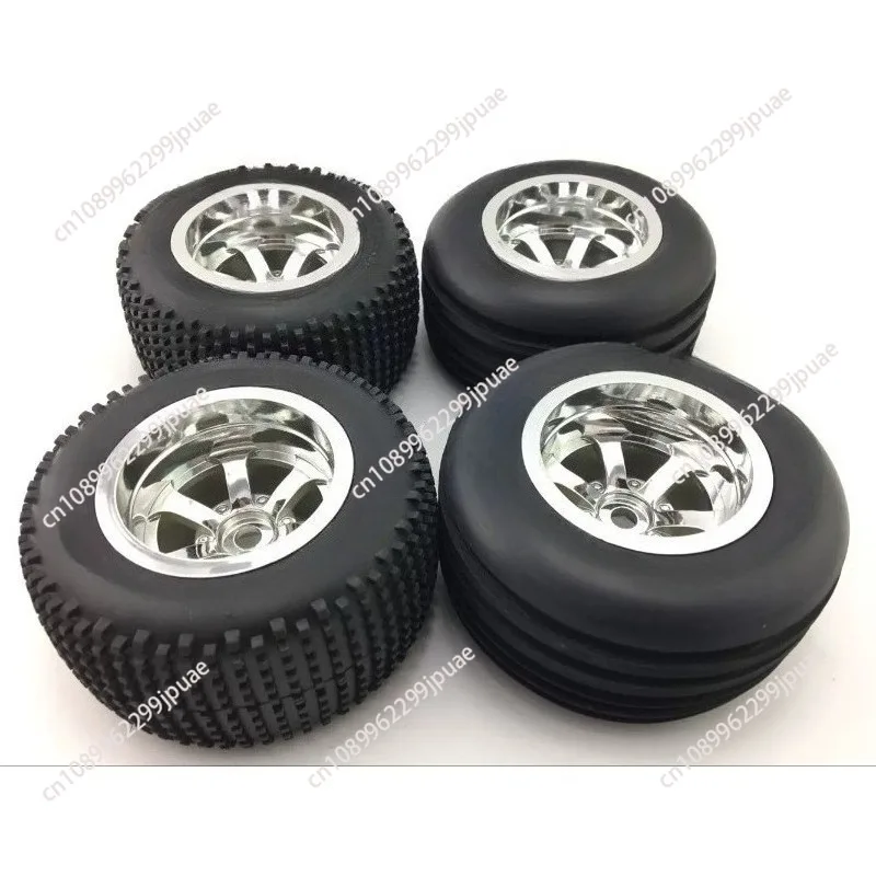1/10 Scale Short Course Truck Silver Black Wheel Tire Set 4PCS RC Racing Off-Road Vehicle Replacement Rim Tyre Accessory