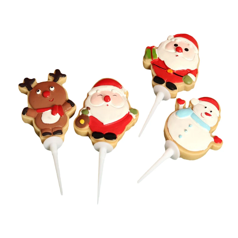 

4 Pcs Christmas Cake Add-ons Toppers Holiday Insert Baking Decoration Party Supplies Decorations