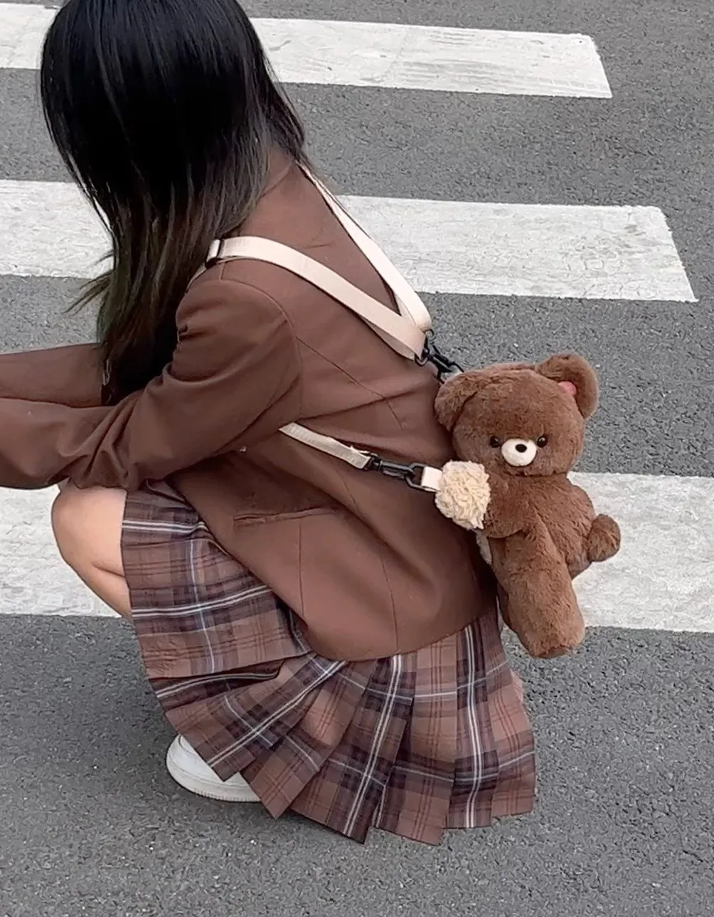 2024 women cute little brown bear shoulder bag girl personality cartoon doll plush backpack