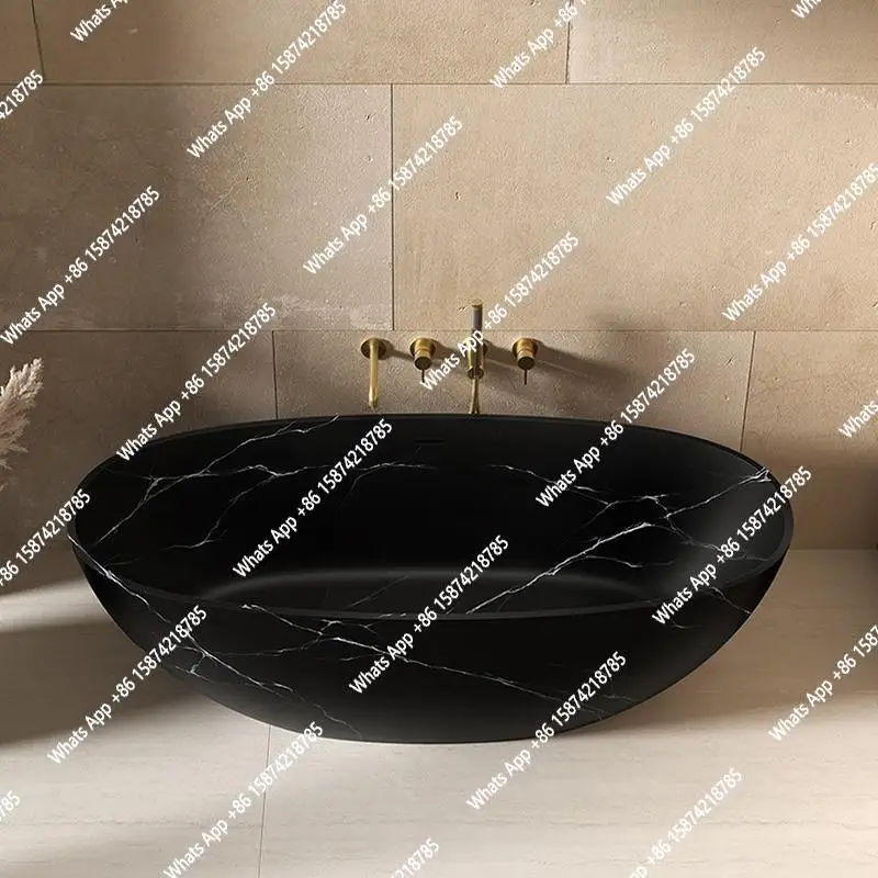 J Artificial Stone Bathtub, Marble Look Freestanding Tub For Hotel & Home, Heat Retention & Easy Clean, Body Contour Design
