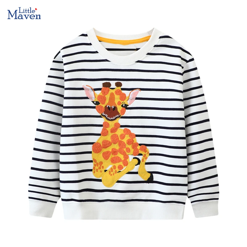 

Little maven Baby Girls Boys Hoodies New Kids Clothes Autumn Cartoon Giraffe Striped Sweatshirts Children's Clothing Unisex Tops