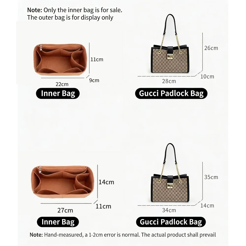 Premium Felt Purse Organizer Insert Handbag Shaper Inner Divider Makeup Travel Storage Pouch For Padlock Tote Bags Accessories