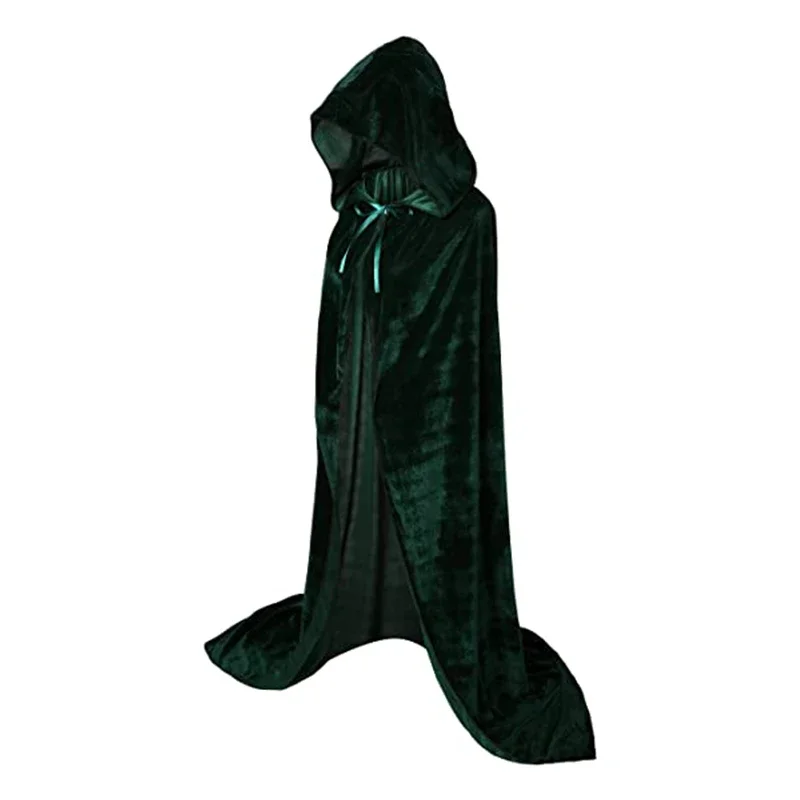 Women Gothic Hooded Cloak Long Velvet Cape for Christmas Halloween Cosplay Costumes S-2XL Black Red White Gray Purple Green Blue