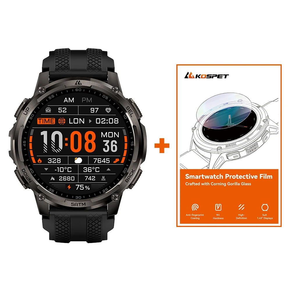 2026 KOSPET TANK T4C 5ATM Waterdichte Smartwatch voor Heren Robuust Militair Design met Ingebouwde GPS Ingebouwde Zaklamp Gezondheidsmonitoring