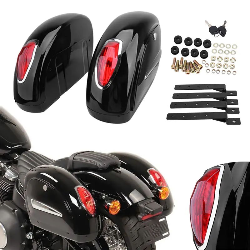 Sacoche de Selle Universelle pour Moto Harley Suzuki Honda Yamaha, Valise Latérale Rigide avec Lumière Rouge, Outil de Coffre