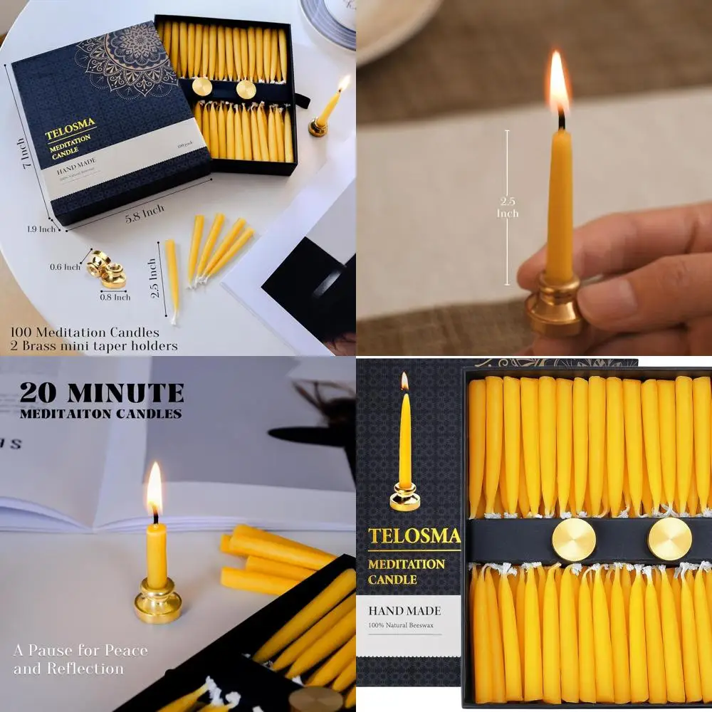 

100-Pack Pure Beeswax Meditation Candles –20 Minute Bees Wax Candles, 0.28 inch Thin Mini Taper Candle, Relaxation Candles for P