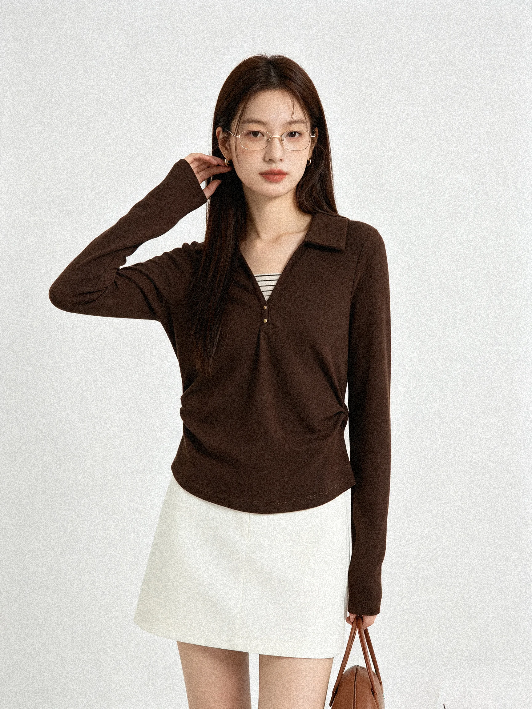 Korean Style Early Autumn Vintage  Neck Long Sleeve Slim Fit Versatile Short T-Shirt Women's Fashion Breathable Skin-frie...