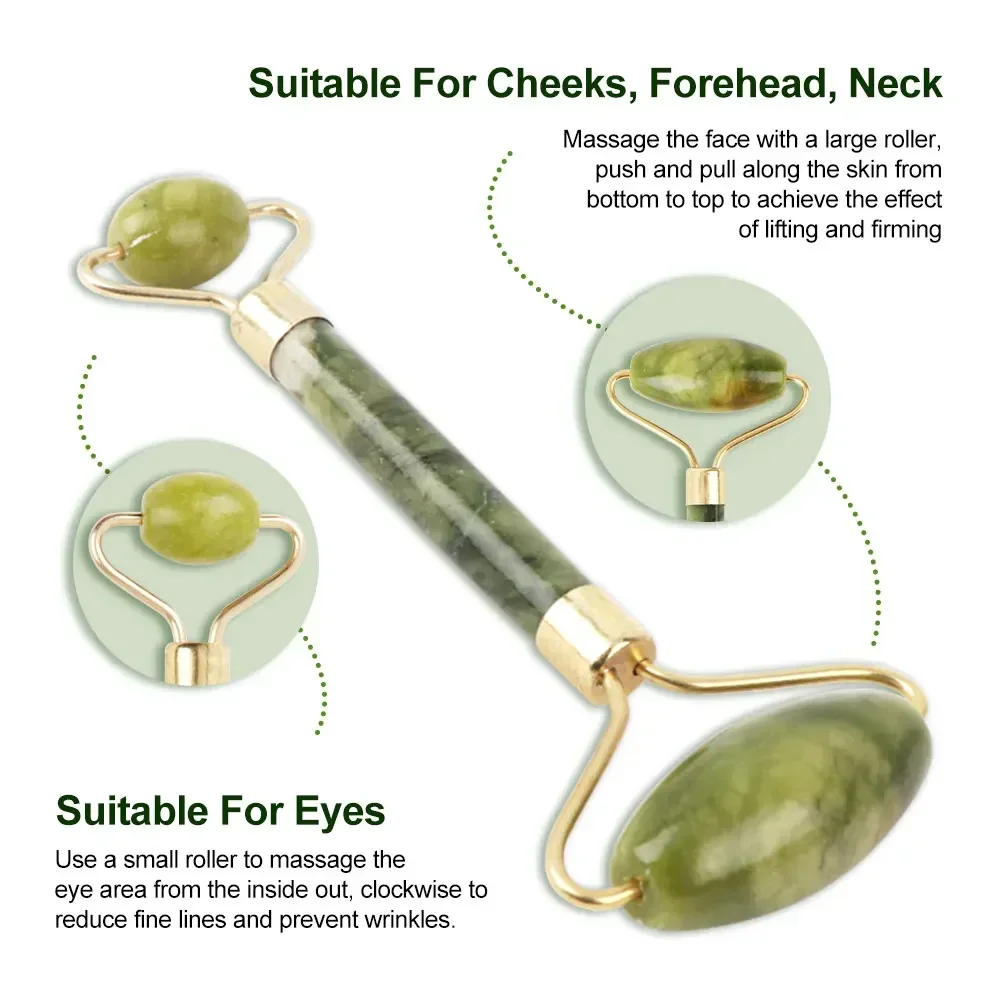 Natural Jade Roller Guasha Skin Scraper Facial Set Stone Firming Face Anti-Aging Puffy Eyes Massager Neck Anti Wrinkle Relaxing