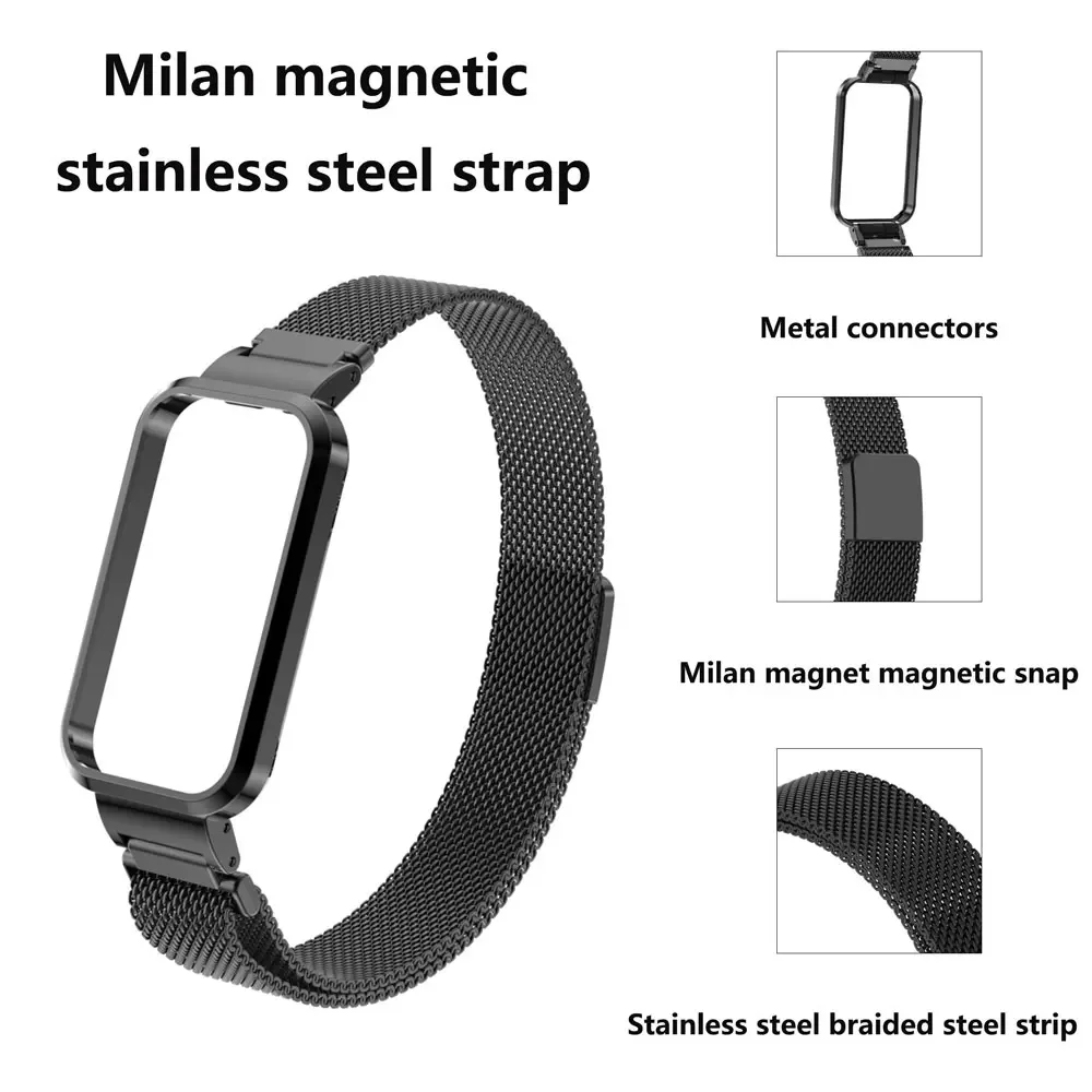 Suitable for Redmi band pro strap, Milan magnetic strap, metal protection one-piece strap Milanese Loop Magnetic Bracelet