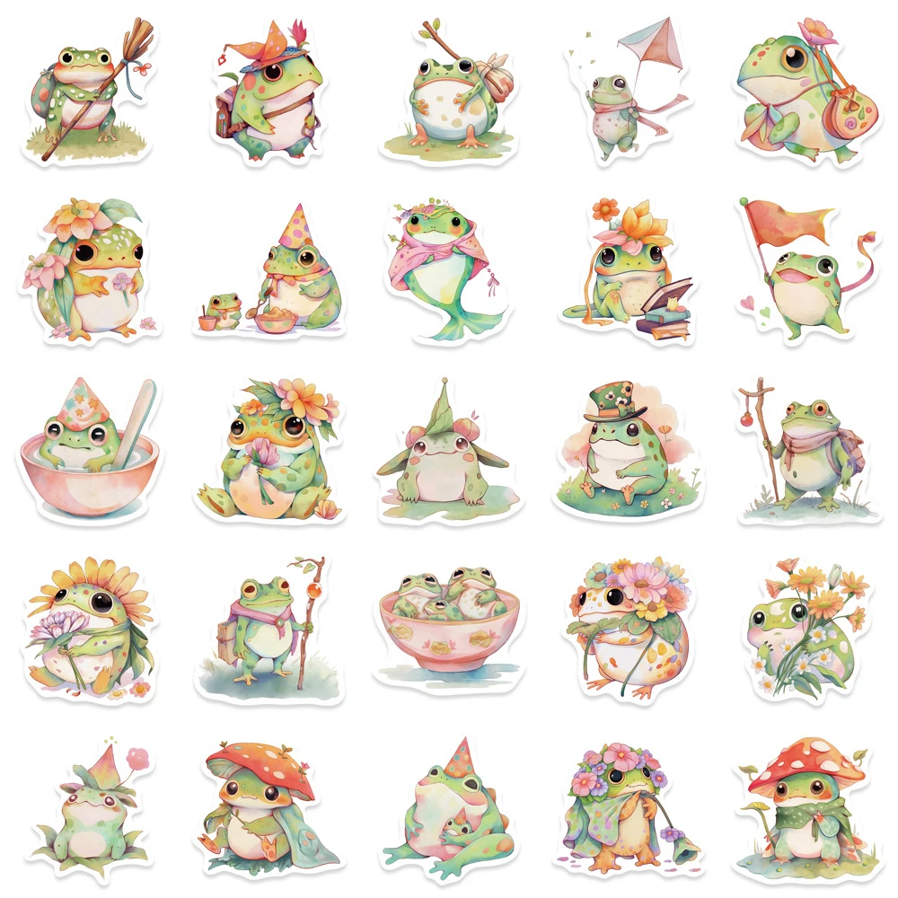 10/30/50pcs Cute Frog Animal Stickers Funny Cartoon Decals for Kids Toy DIY Phone Scrapbooking Notebook Waterproof Sticker Pack