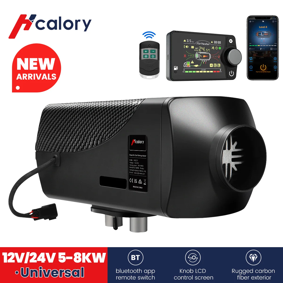 

NEW Hcalory 12V&24V 5-8 KW Car Parking Diesel Air Heater 10L Tank LCD Screen bluetooth APP Remote Control Voice Broadcast