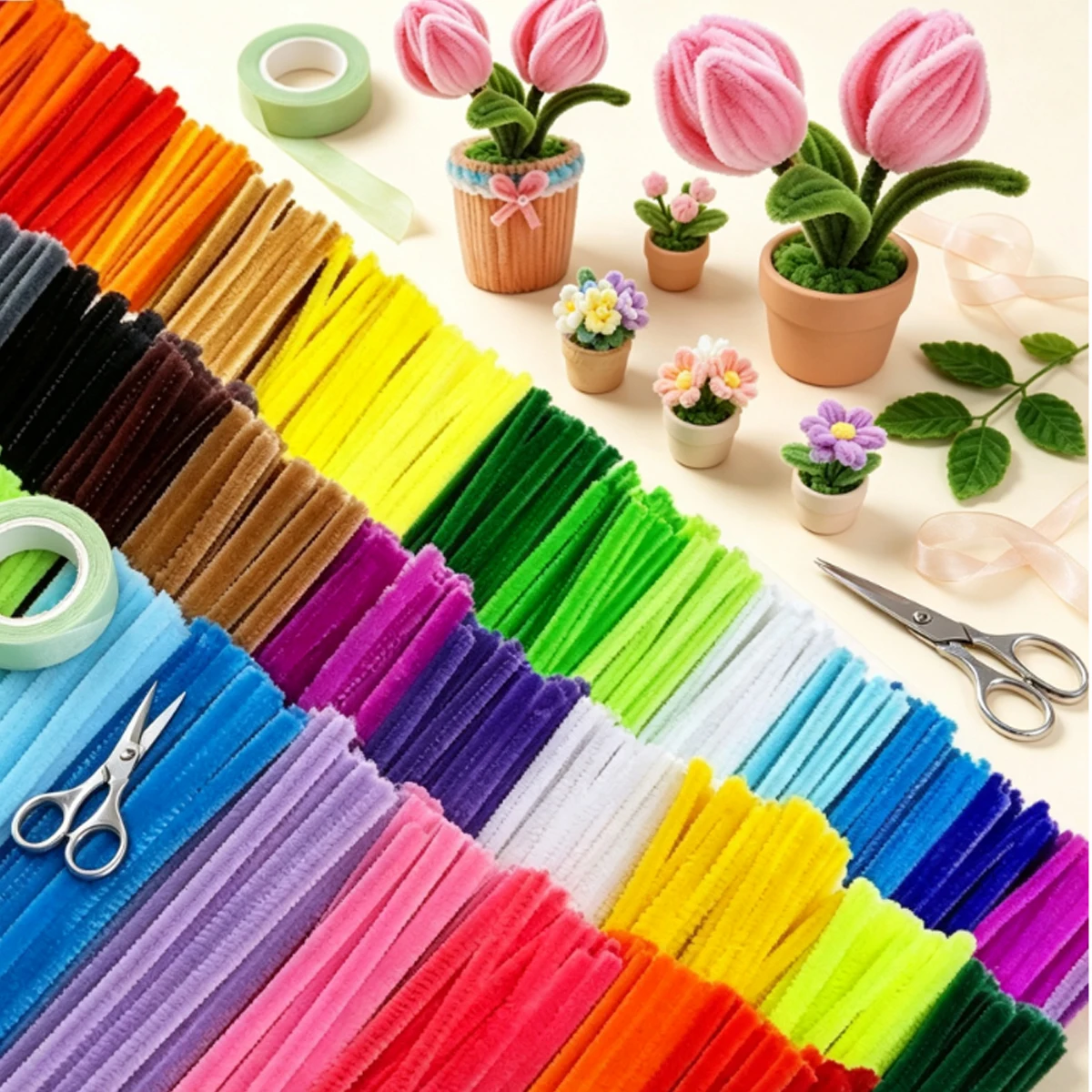 148/298/448Pcs 11.8 Inch Bendable Craft Pipe Cleaners – Assorted Color Stems Bulk, Perfect Crafting & Festive Home Styling ZSY