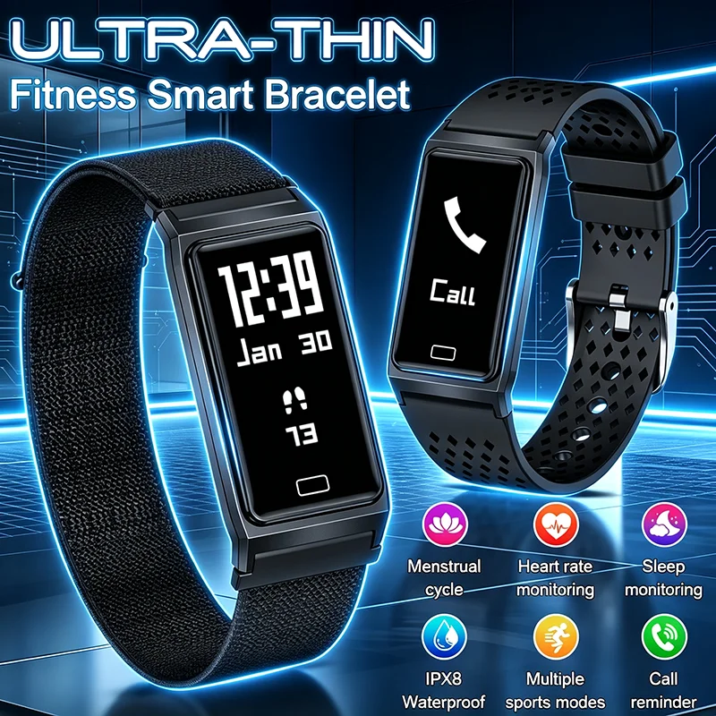 UltraThin Smart Bracelet Fitness Tracker Heart Rate Sleep Monitor IPX8 Waterproof Sport Call Reminder Smartwatch for Android iOS