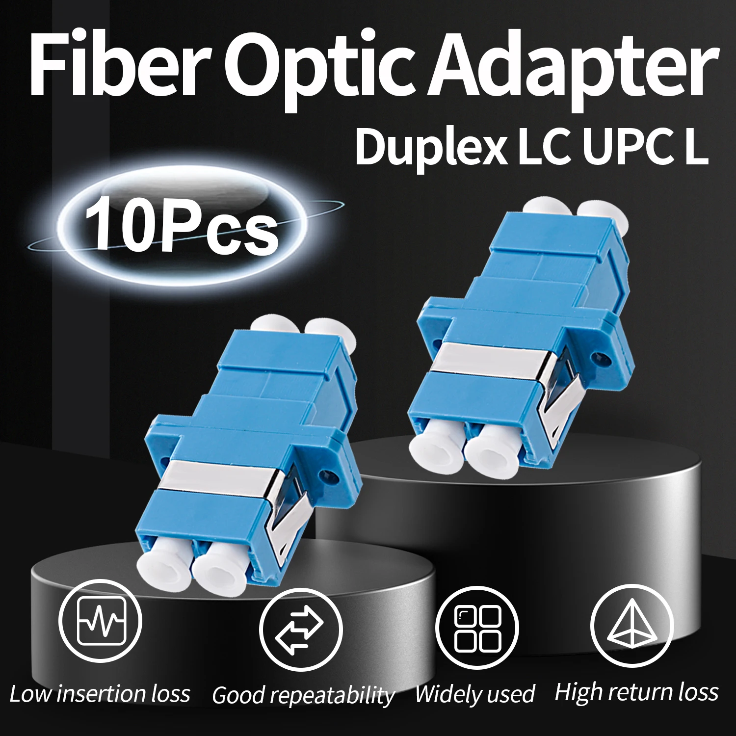 10 buah LC UPC coupler, konektor kabel adaptor serat optik dupleks dengan sayap pemasangan Panel Ftth flensa