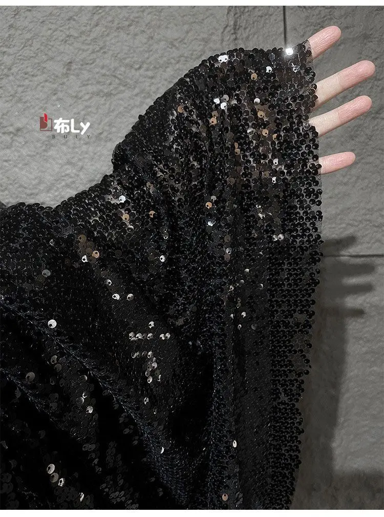 Black Starry Shiny Gold Sequin Fabric, Gradient Creative Material for Fashion Designer DIY & Special Patchwork