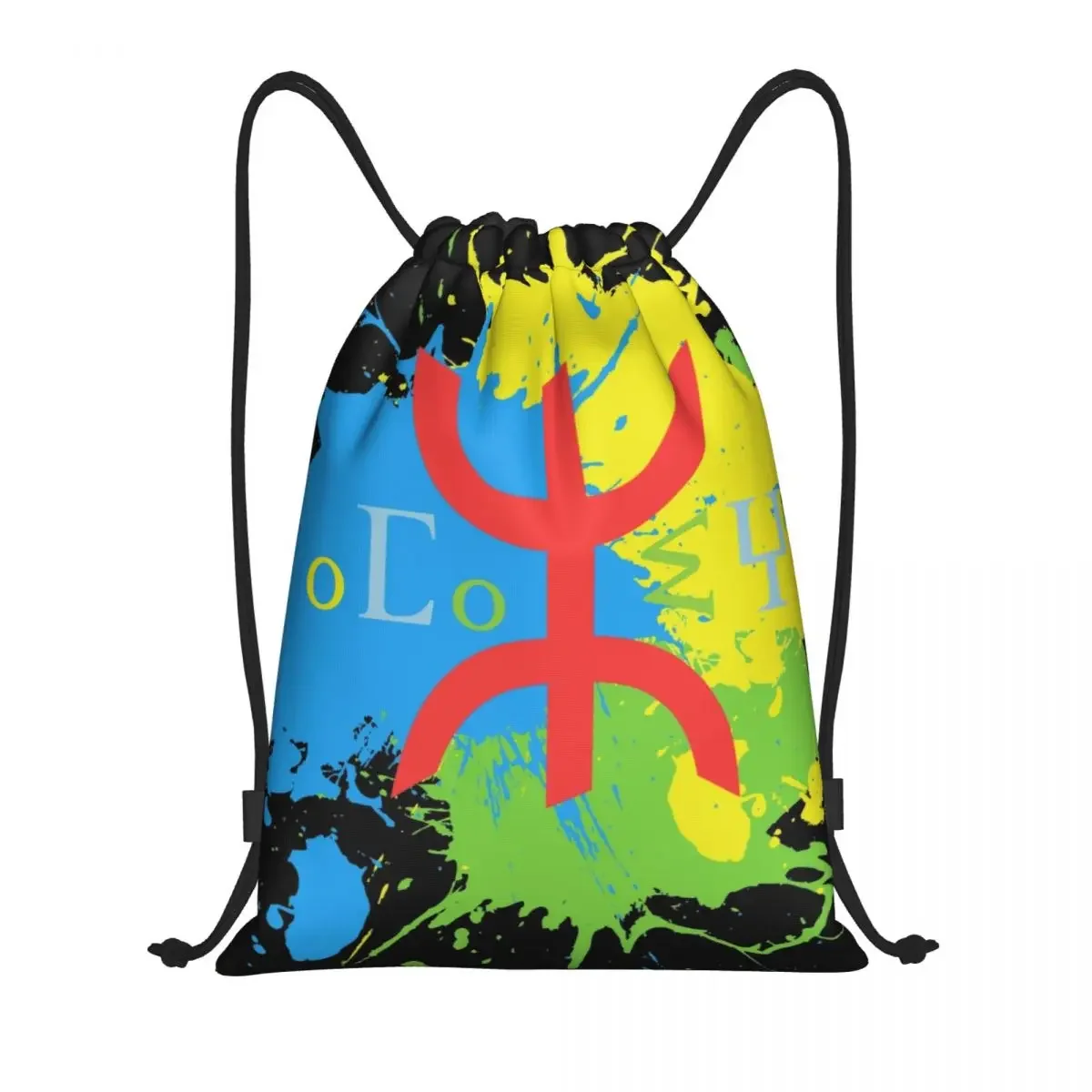 

Amazigh Flag Splash Art Design Drawstring Backpack Sports Gym Bag for Men Women Berber Tifinagh Proud Training Sackpack