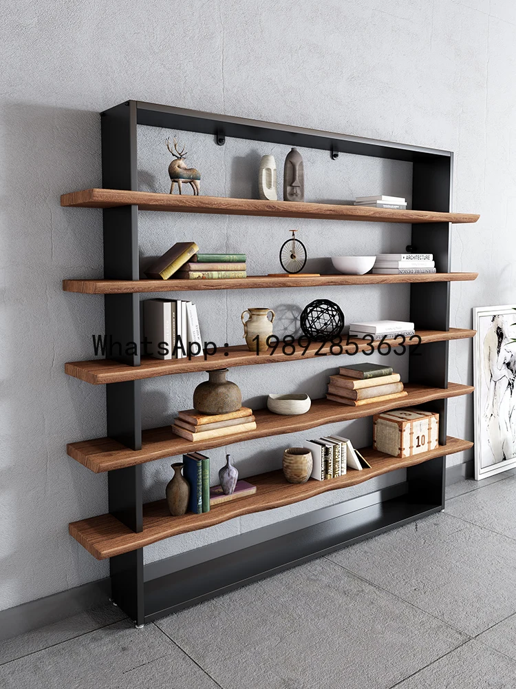 LYY Iron Art Solid Wood Partition Bookshelf Storage Rack Floor-standing Living Room Office Display Rack Display Stand