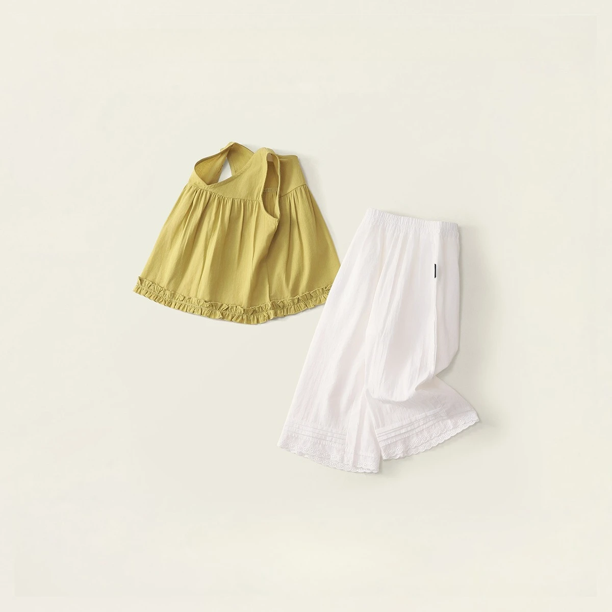 Girls' Minimalist Set 2025 Summer New Girl's Baby Sleeveless Doll Shirt Children's Solid Color Wide Leg Pants Forest Series Set